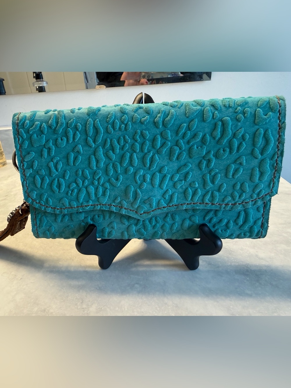 Designer Custom Leather Trifold Wallet in Aqua